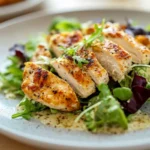 Freshly made Chicken Caesar Salad with grilled chicken, crispy croutons, and Parmesan cheese on a bed of romaine lettuce.