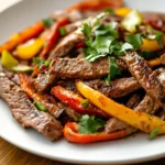 Bowl of vibrant fajita marinade with lime slices, garlic, and spices, ready to marinate chicken or beef for flavorful fajitas.