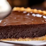 a rich and gooey Chocolate Fudge Pie on a white background, showcasing its glossy top and flaky crust, set in a modern kitchen