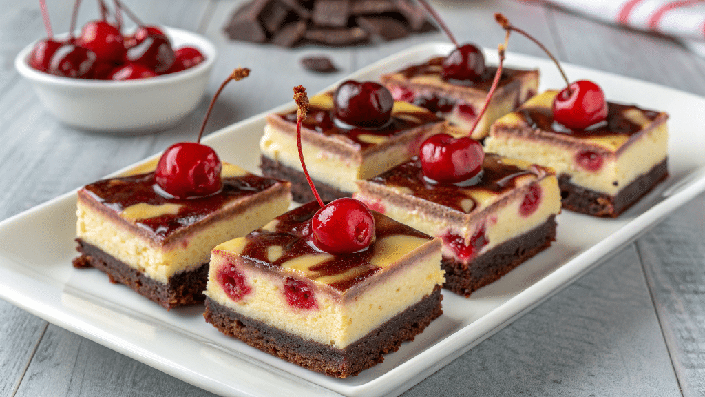 Chocolate Cherry Cheesecake Bars: A Sweet Treat 4 realistic very bright colors chocolate cherry che 1 1