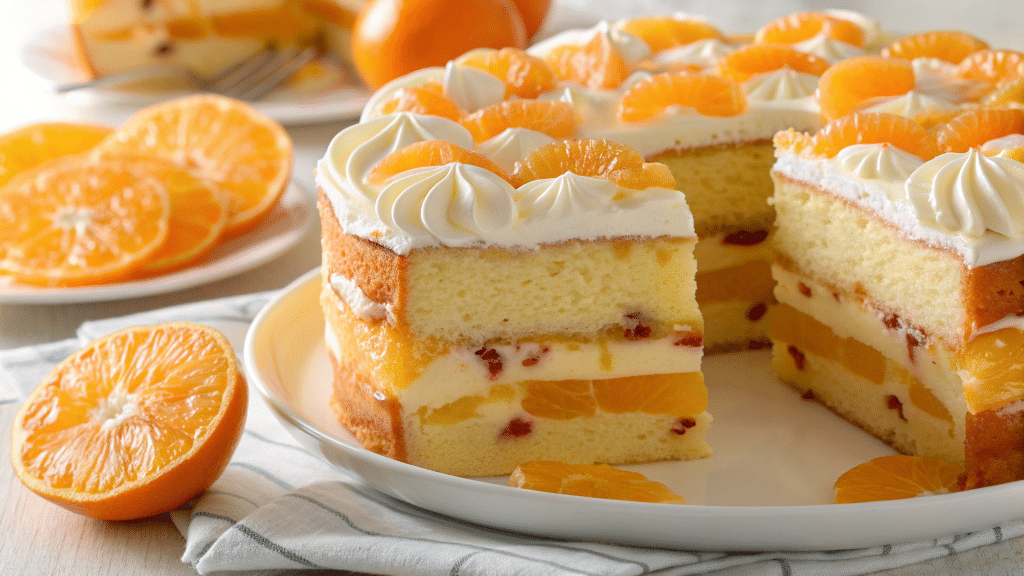 Orange Poke Cake: A Citrus Delight 4 realistic very bright colors orange poke cake in 1