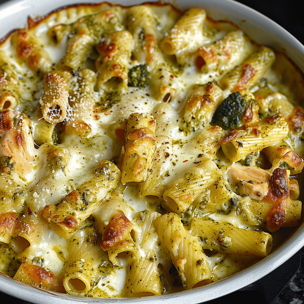 Creamy Pesto Chicken Pasta Bake