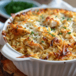 French Onion Chicken Orzo Casserole
