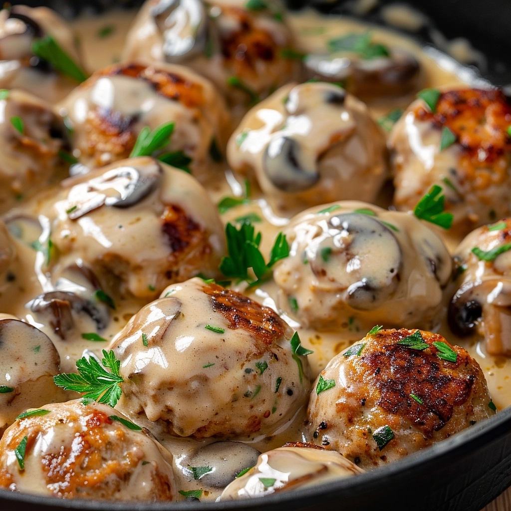 Creamy Mushroom Chicken Meatballs Recipe