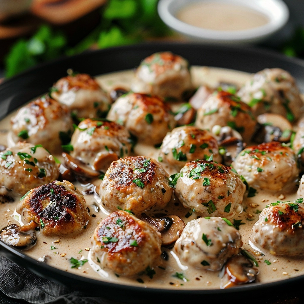 Creamy Mushroom Chicken Meatballs Recipe