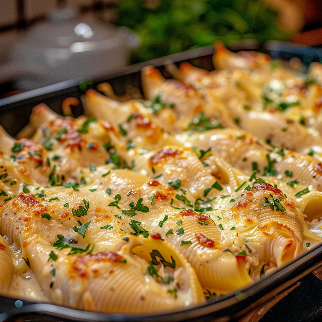 Garlic Butter Chicken Alfredo Stuffed Shells Recipe
